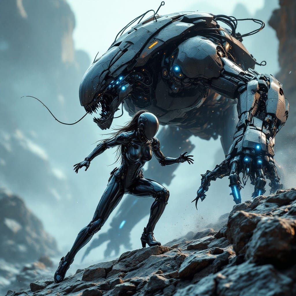 Androids Escape Dystopian Mechanical Creature in Futuristic....