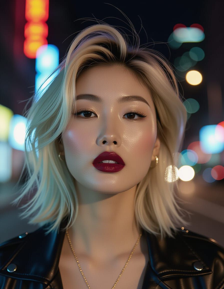Urban Fashion Portrait: Plum Lips & Windswept Hair