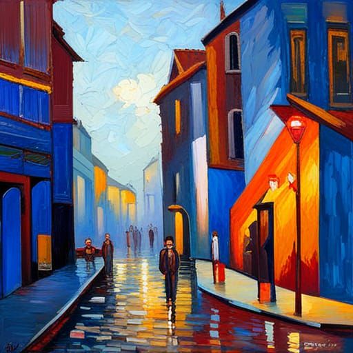 Expressive Blues in Neo-Impressionist Oil Painting