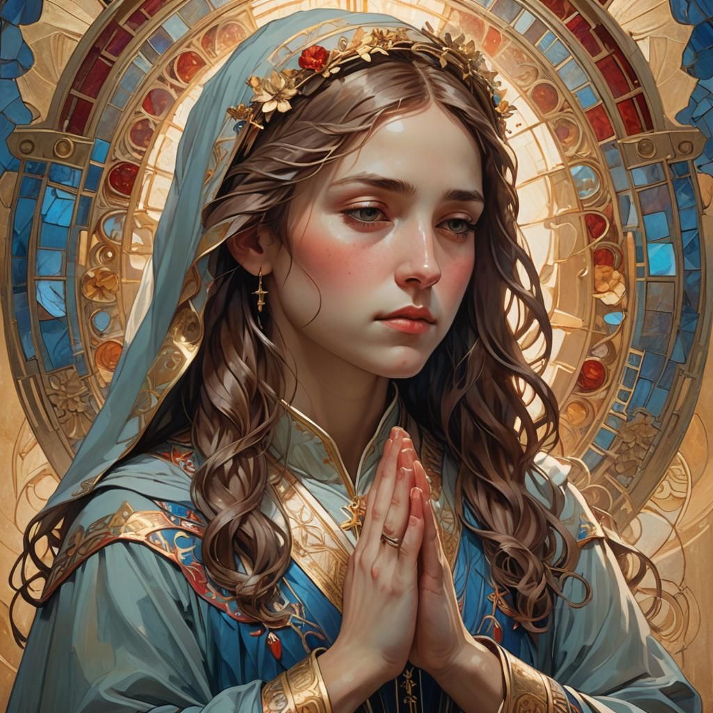Holy Mary Portrait in Prayer, Splash Art Style