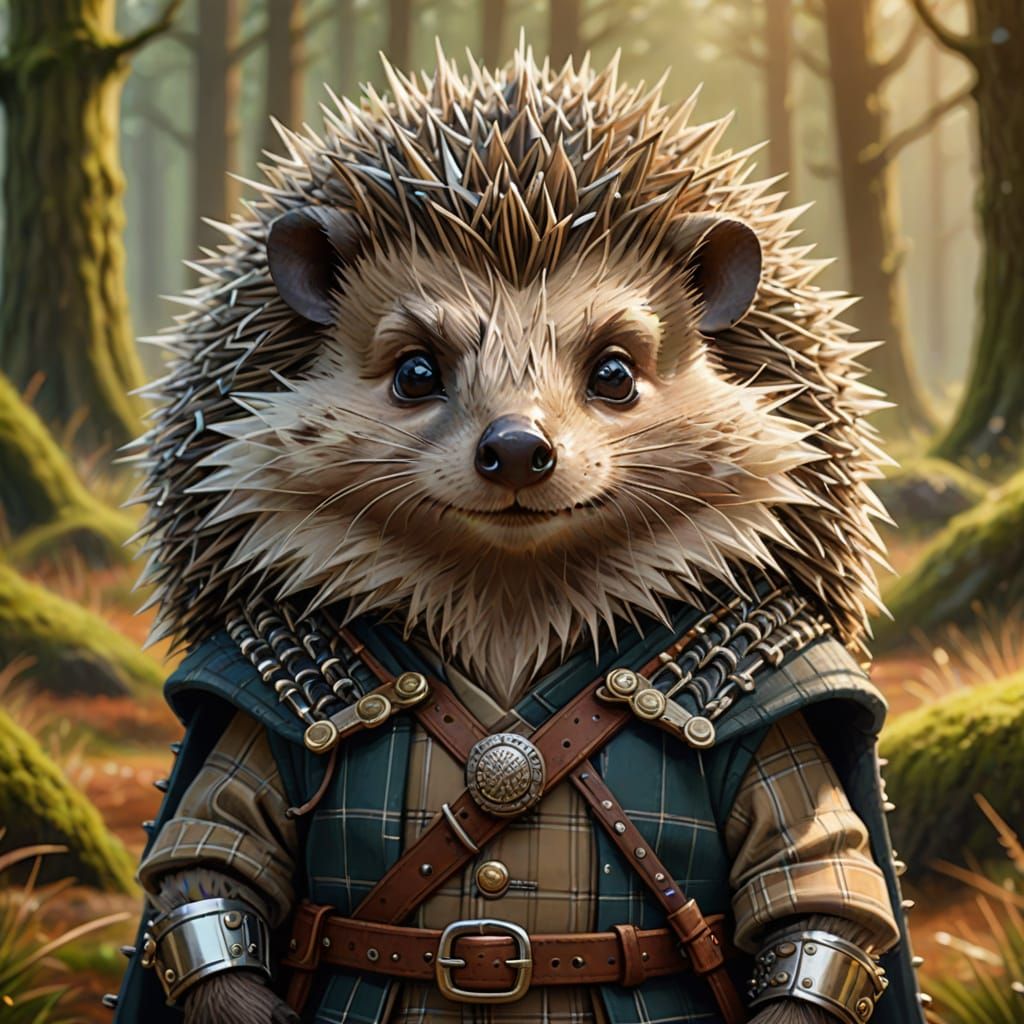 hedgehog wearing a kilt with a sporran