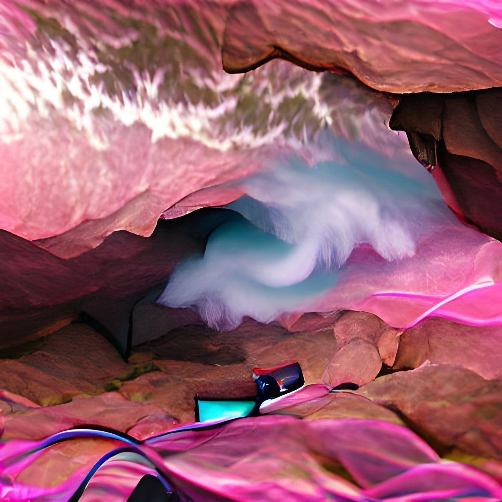 Vaporwave Cave with Neon Aesthetics