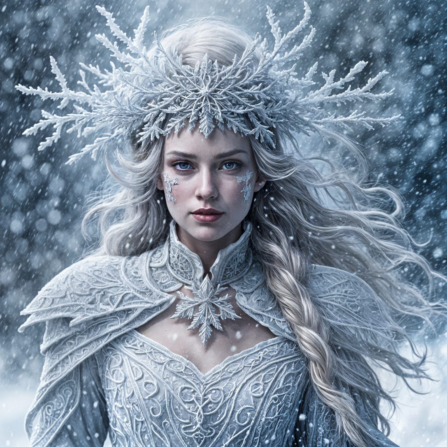 Snow Witch Portrait in Blizzard
