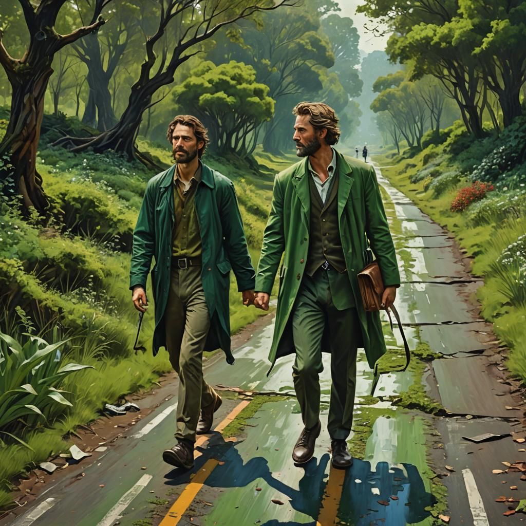 Travelers at Crossroads: Detailed Matte Painting