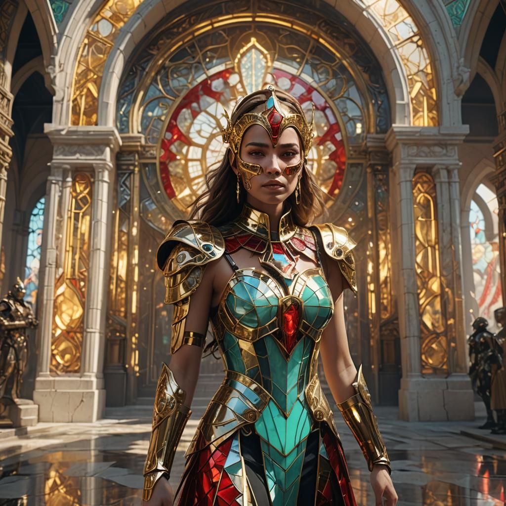 Girl in Mask and Stained Glass Dress, Sci-Fi Art