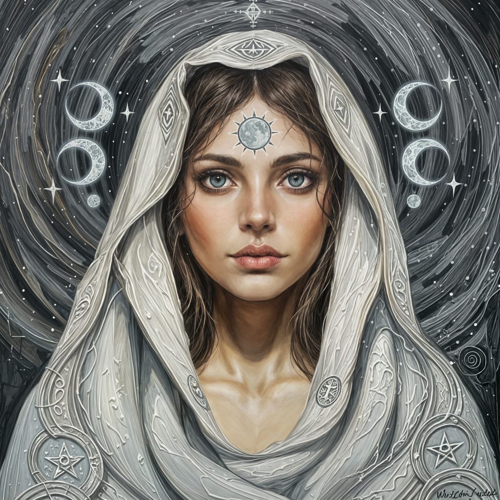 High Priestess with Veil as Impasto Painting