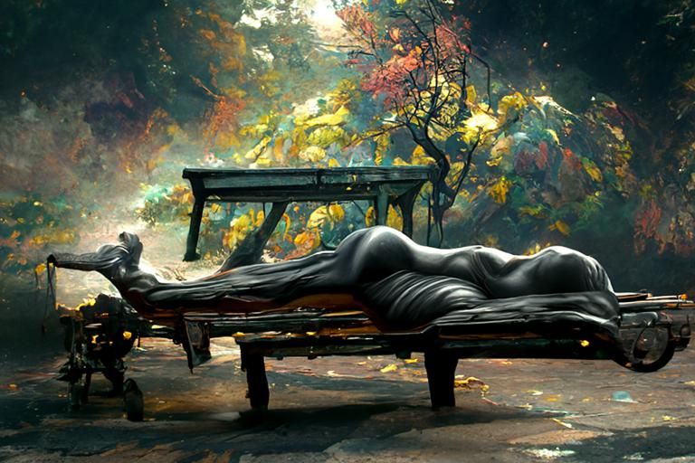 Woman on Bench: Hyperrealistic Digital Matte Painting