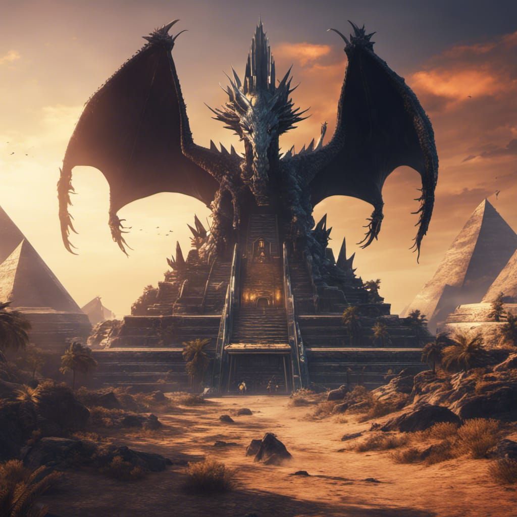 Futuristic Black Dragon Pyramids in Detailed Matte Painting