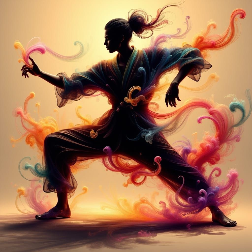 Taekwondo Poomsae in Vibrant Korean Abstract Style