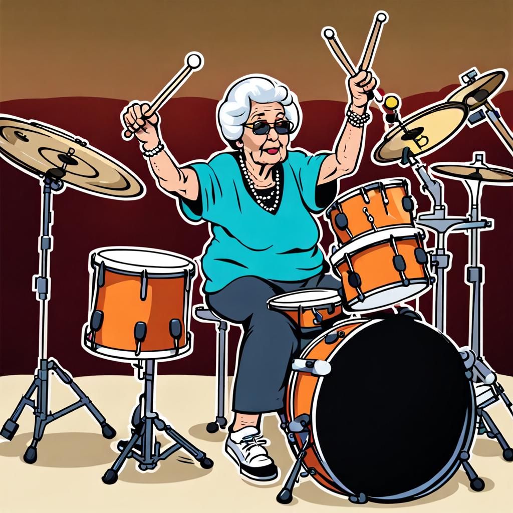 Bad Grandma Rocks Out as Rap Band Drummer