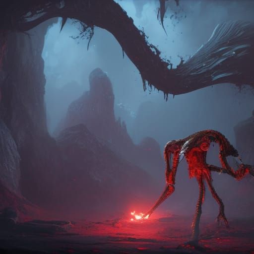 Alien in Hazmat Suit with Ghost, Detailed Matte Painting