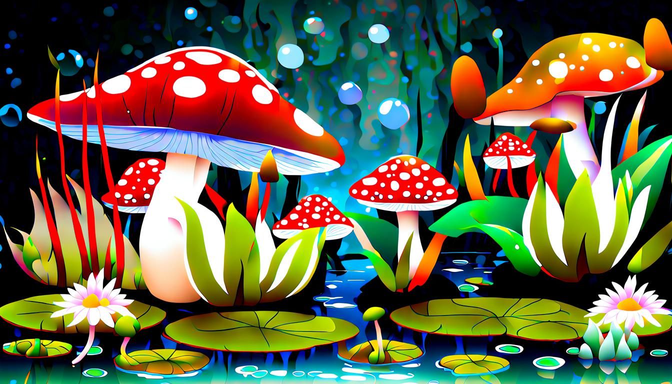 Enchanting Mushroom Pond with Water Lilies