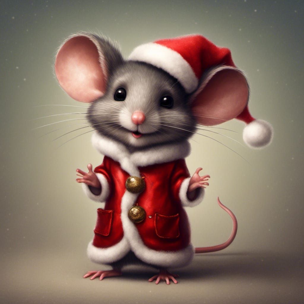Festive Mouse in Santa Suit and Hat