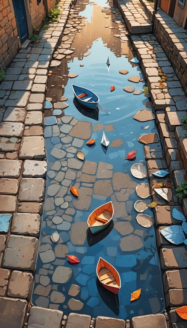 Paper Boat Adventure in Sunny Venice Alley
