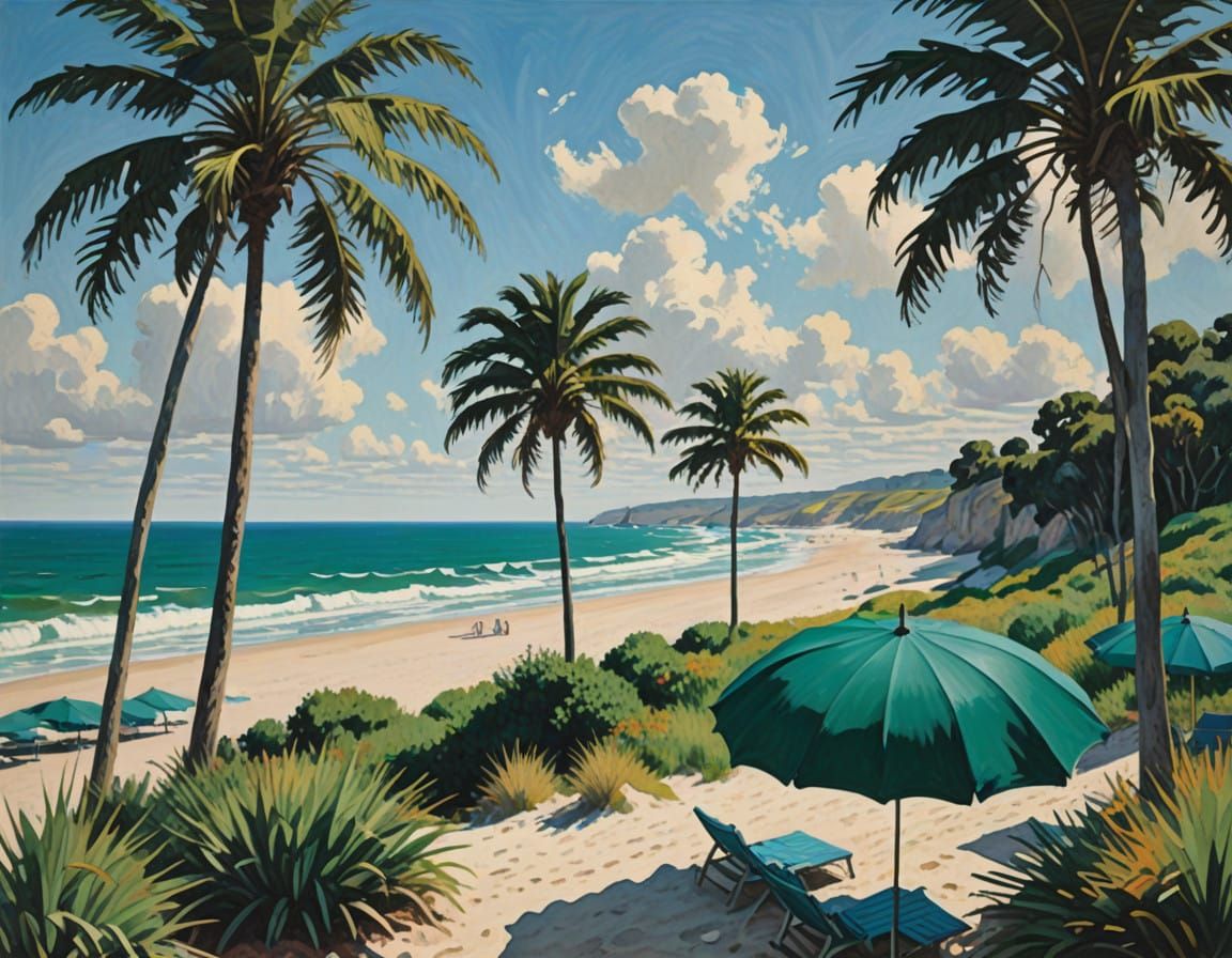 Vibrant Beach Scene in Golden Light