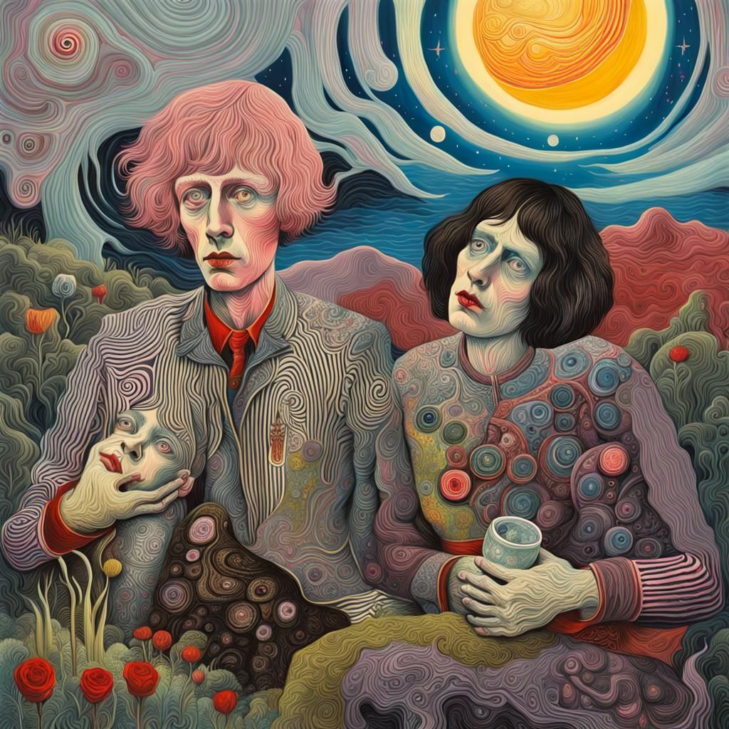 Lovers Under Moonlight: Surreal Digital Art