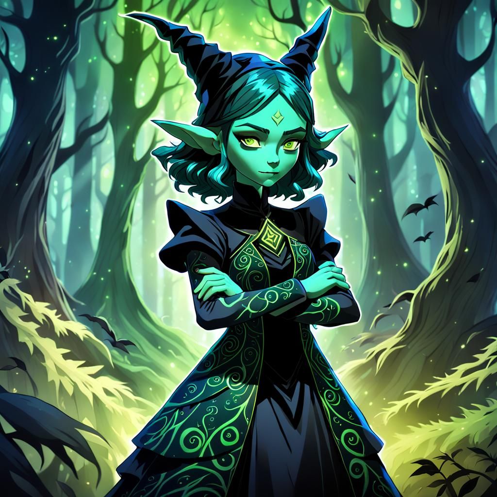 Elphaba from Wicked in Anime-Style Digital Art