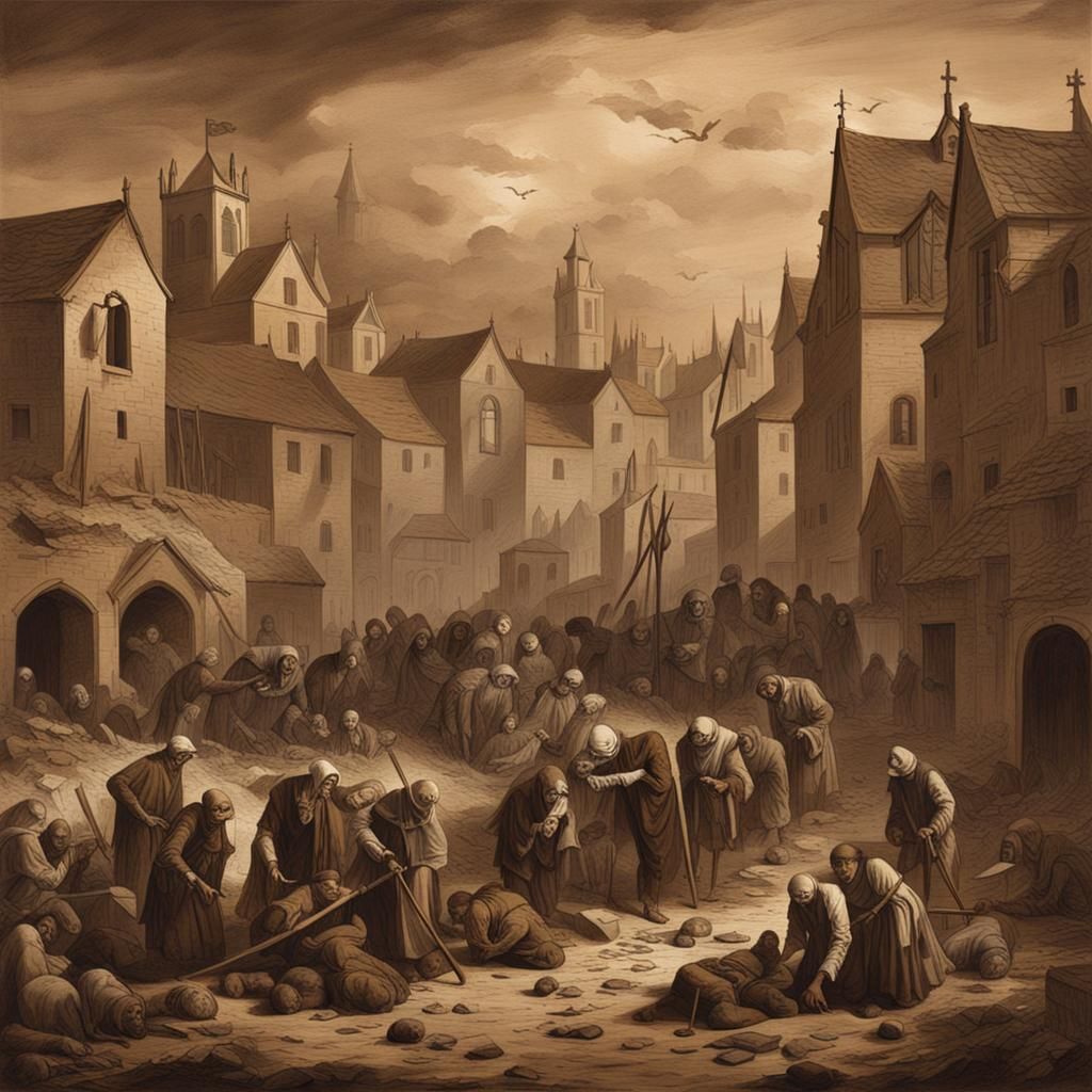 Haunting Sepia Scene of the Black Death's Impact