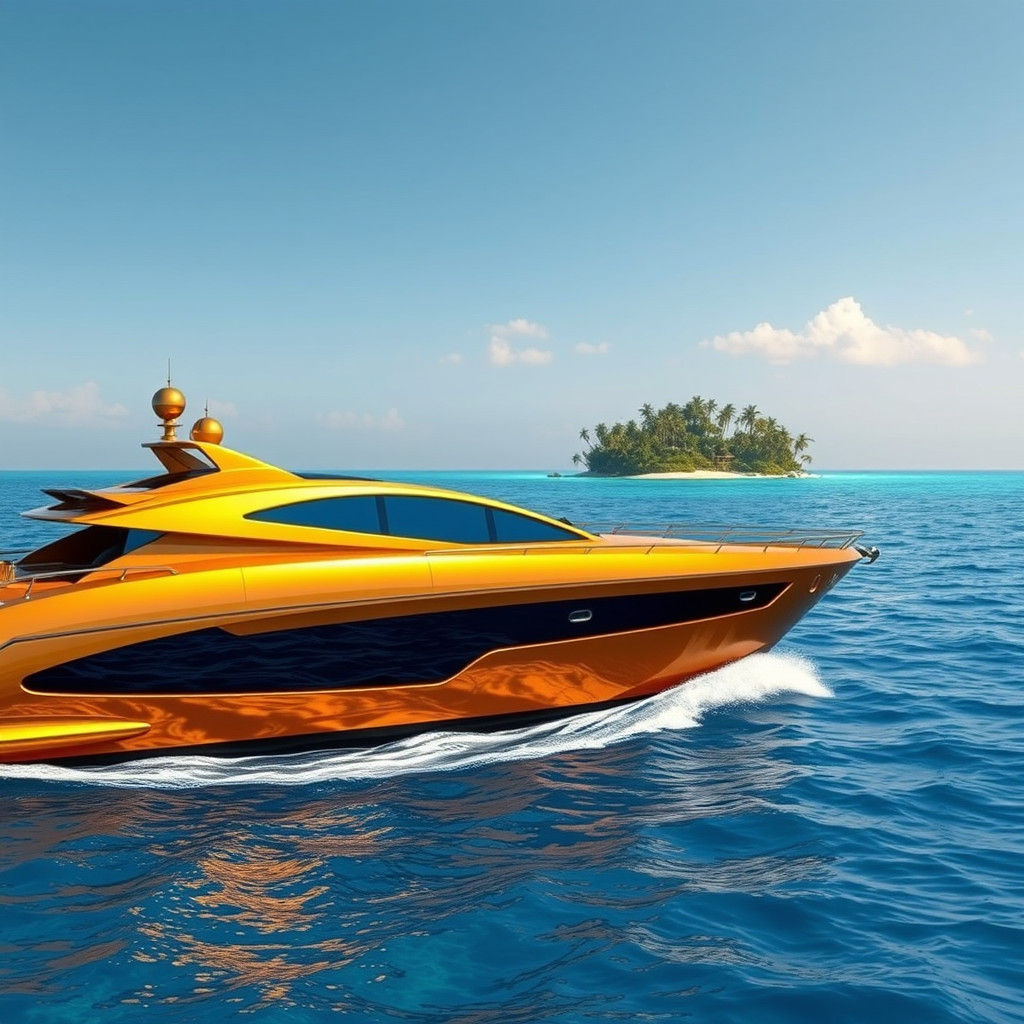 Golden Arabian Yacht on the Atlantic Ocean