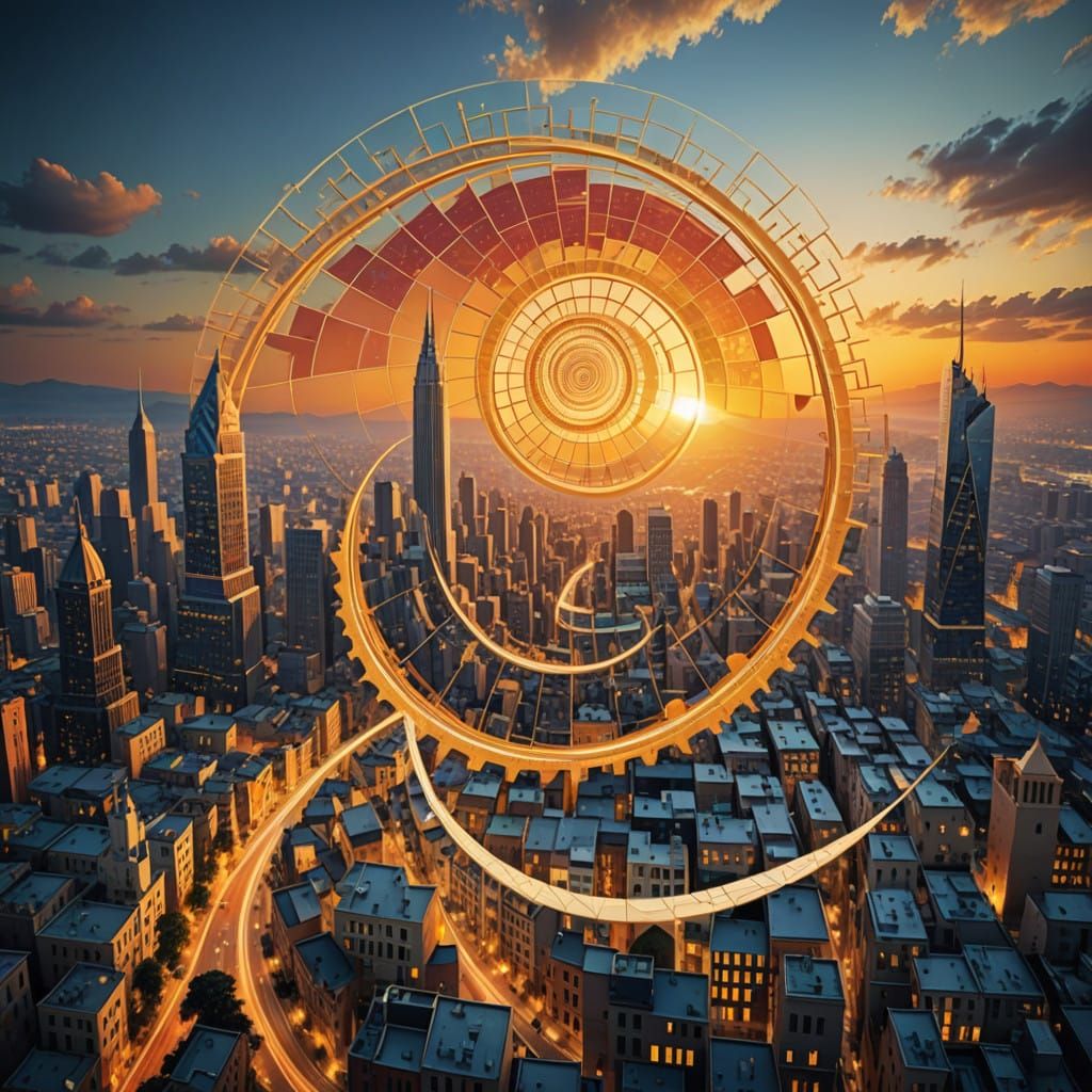 the Fibonacci spiral And a cityscape