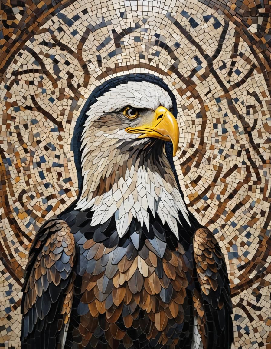 Majestic Bald Eagle Portrait in Folk Art Mosaic