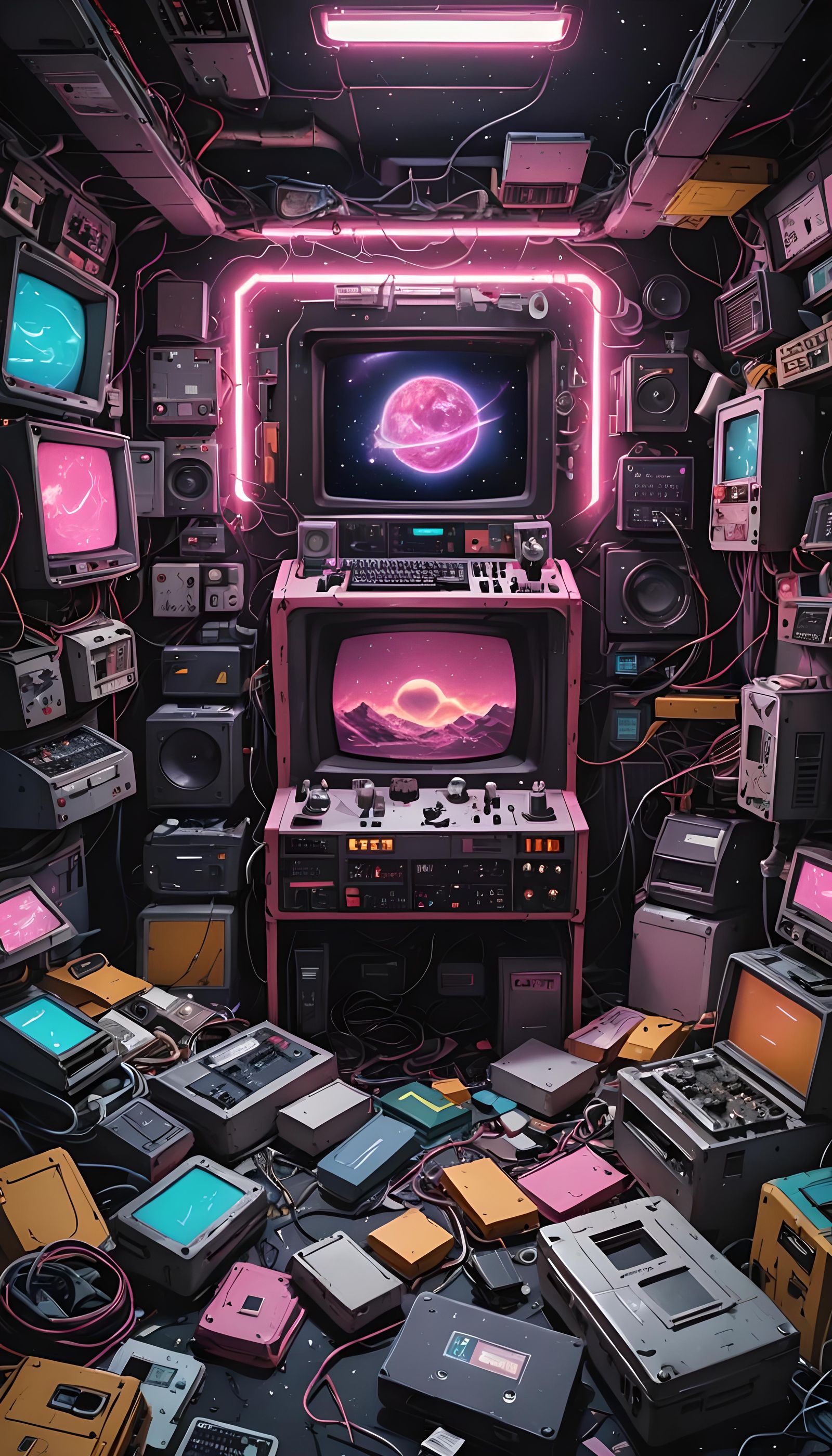 Synthwave Space Station Made of 1980s Tech