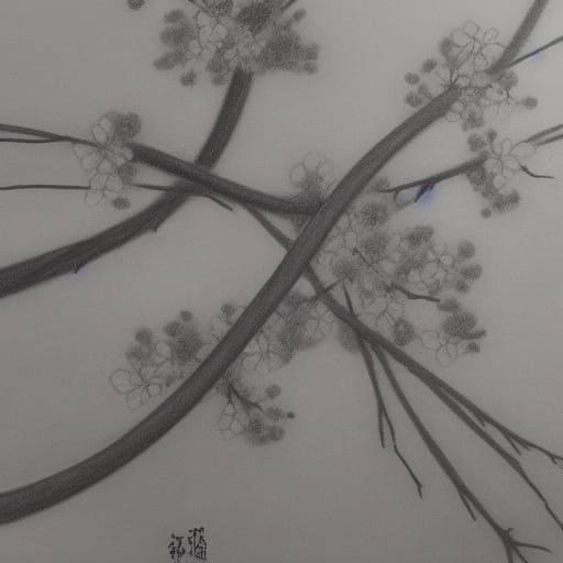 Hyperdetailed Charcoal Drawing of Sakura Blossom