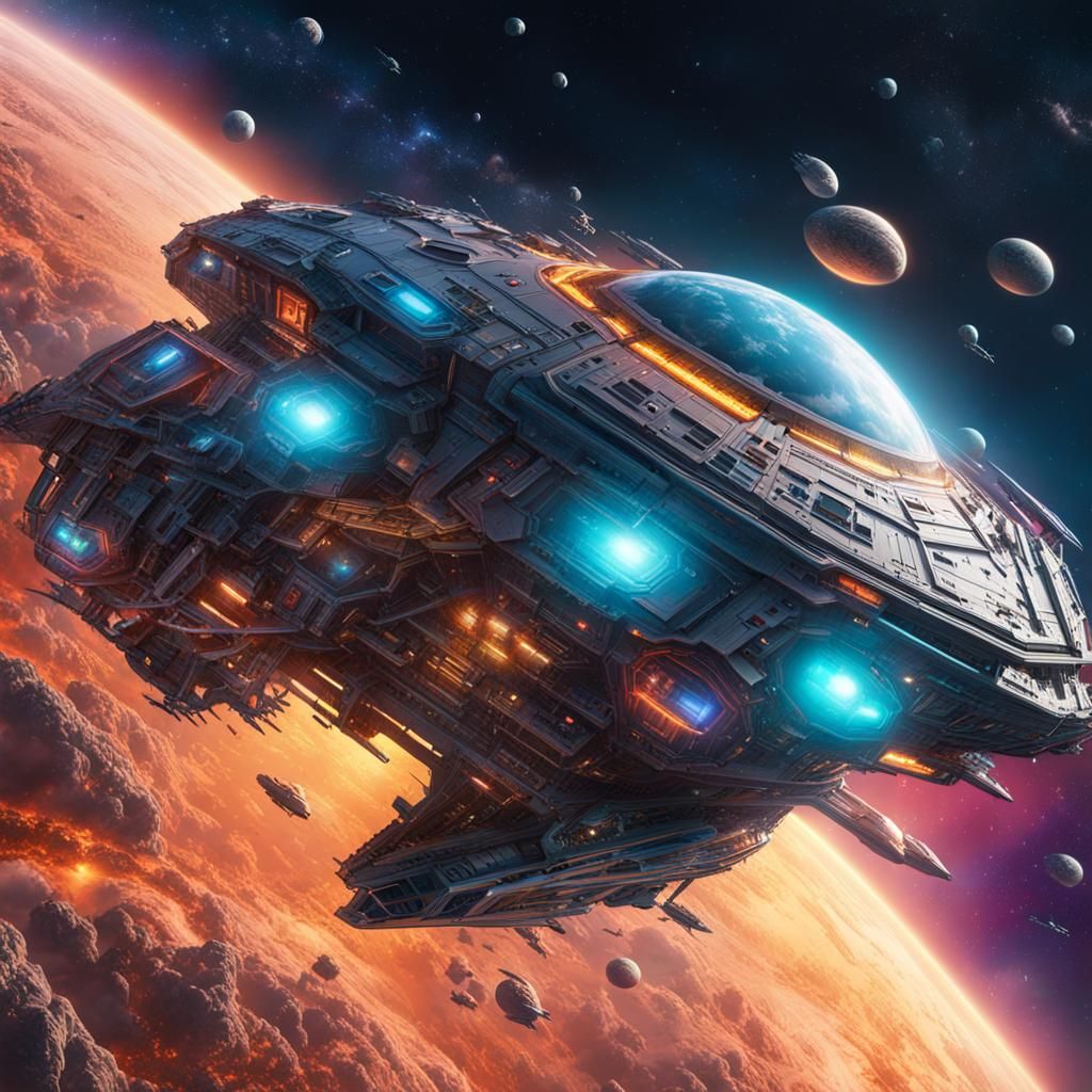 Futuristic Alien Spaceship in Hyperrealistic Splash Art