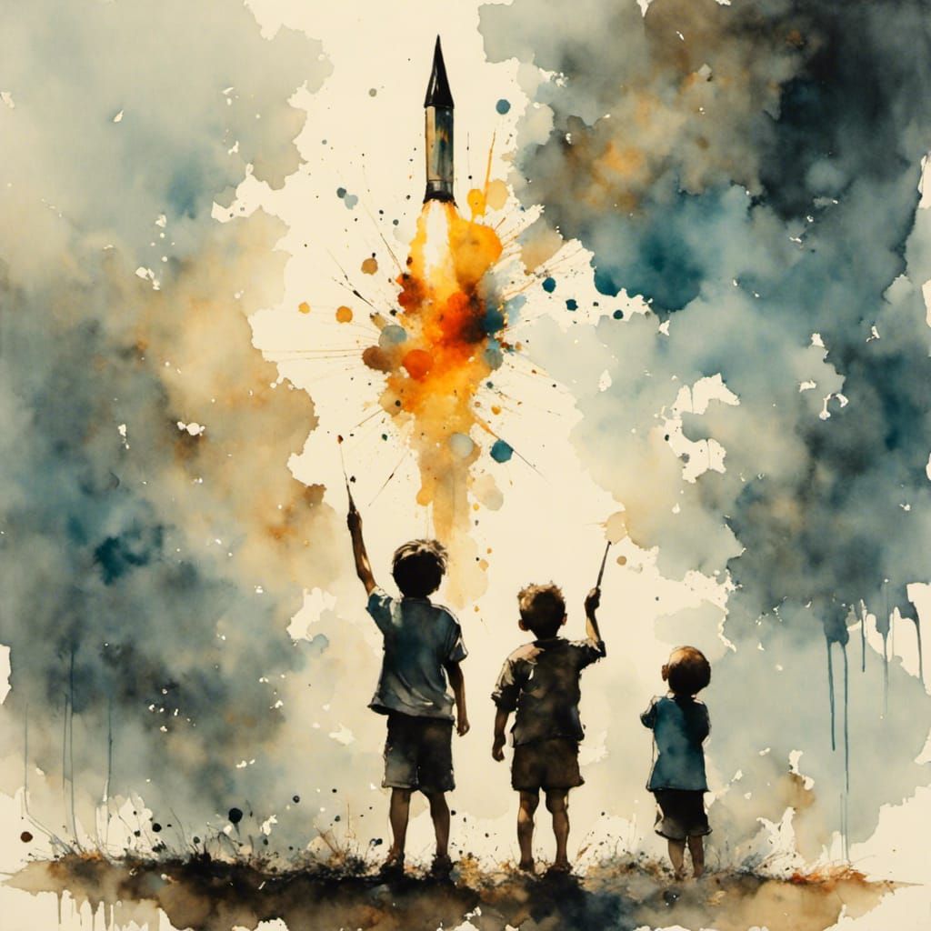 Children Launching Bottle Rocket into the Sky