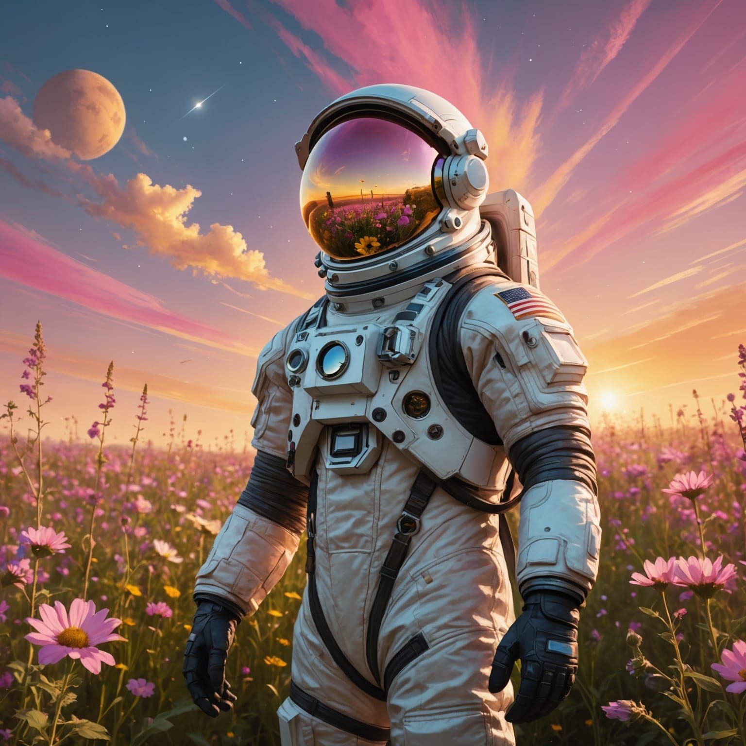 Sci-fi concept art. Medium shot. An astronaut standing in a ...