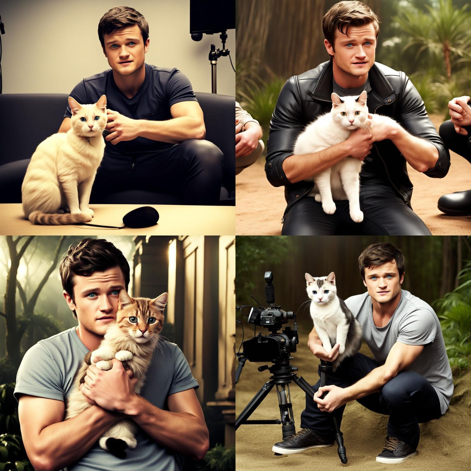 Josh Hutcherson with Cat: 3D Animation Scene