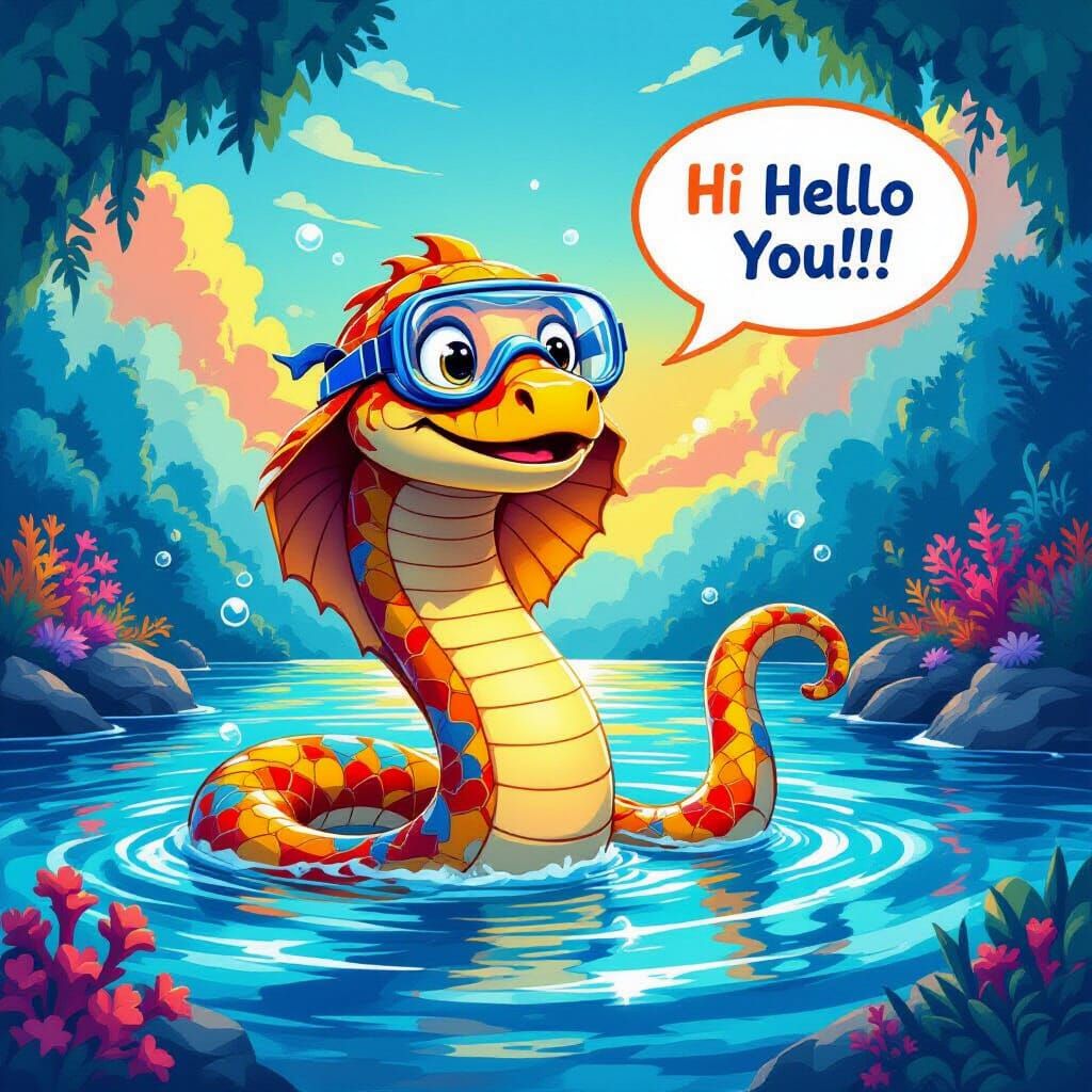 Joyful Serpent in Clear Water: Ocean Fantasy in Acrylic