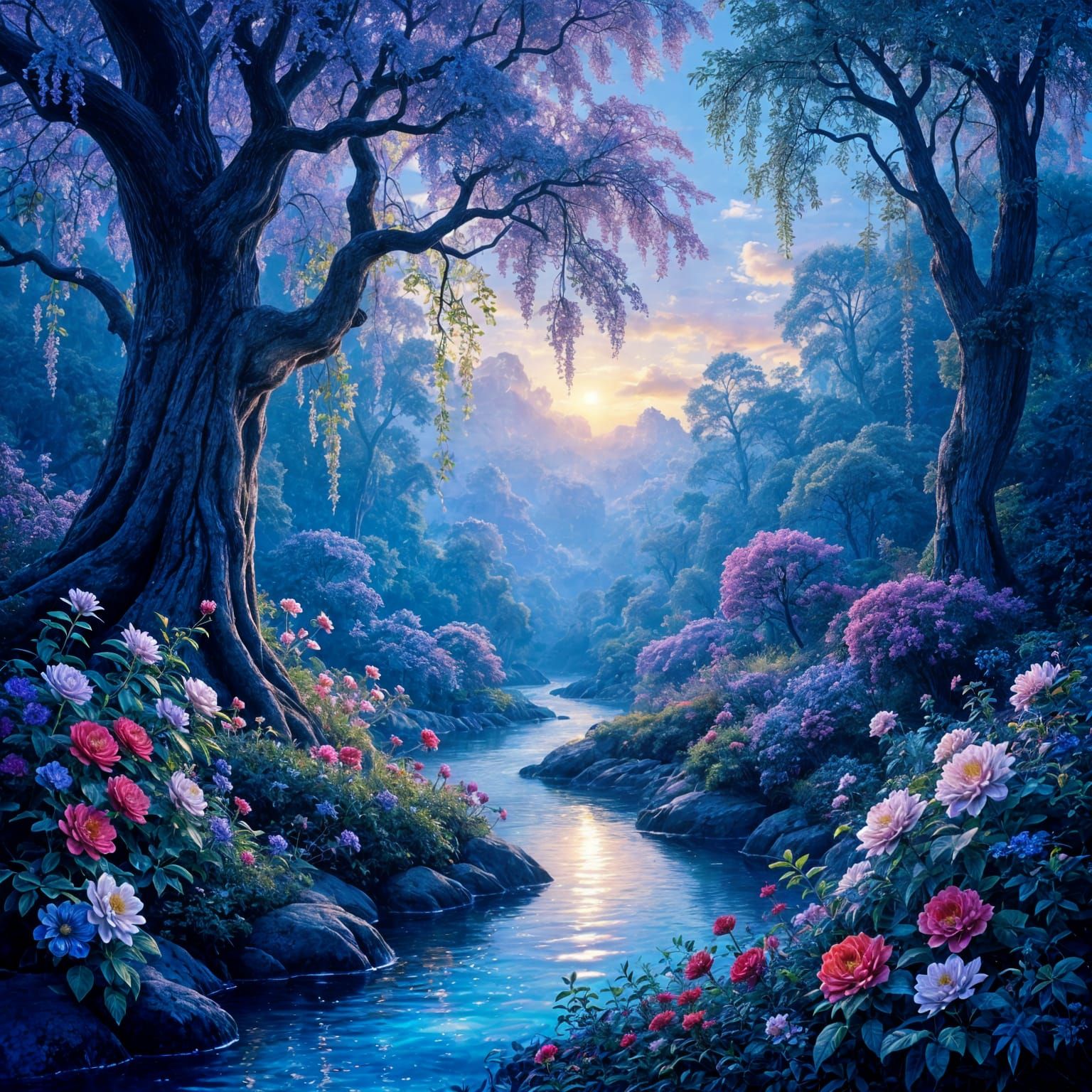 Enchanted Garden with Bioluminescent Flora