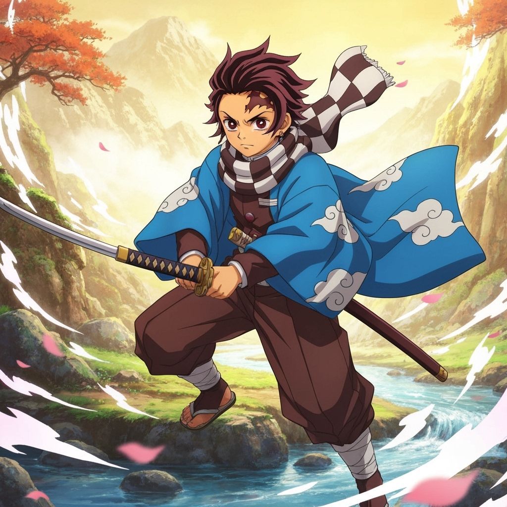 Tanjiro Kamado with Cloud Haori in Anime Style