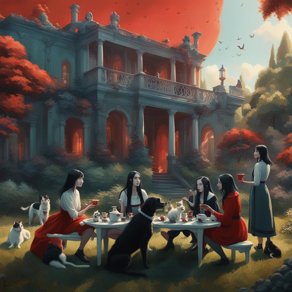 Gothic Goddesses in Autumn Garden: A Digital Painting