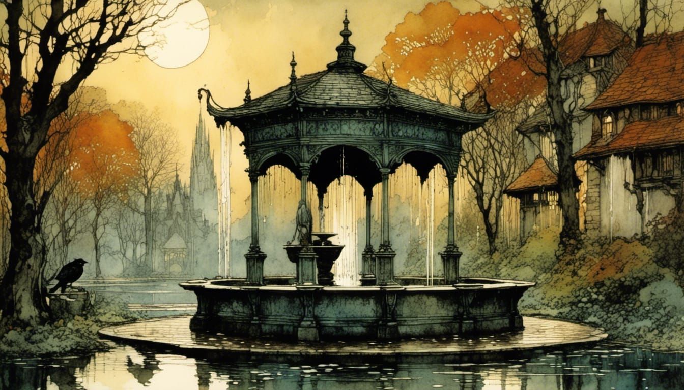 Water Fountain Ink Splash Watercolor Art