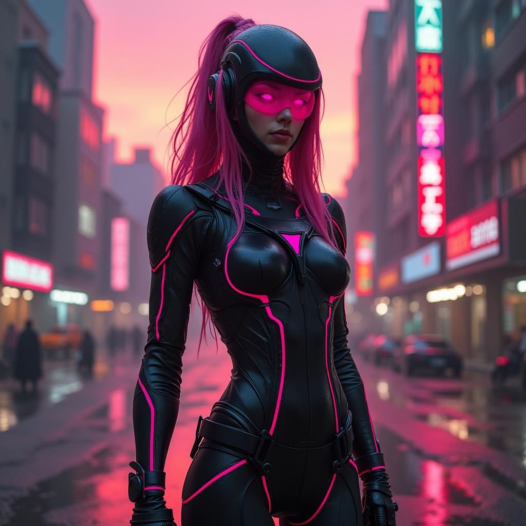 Futuristic Cyborg in Dystopian Cyberpunk Cityscape