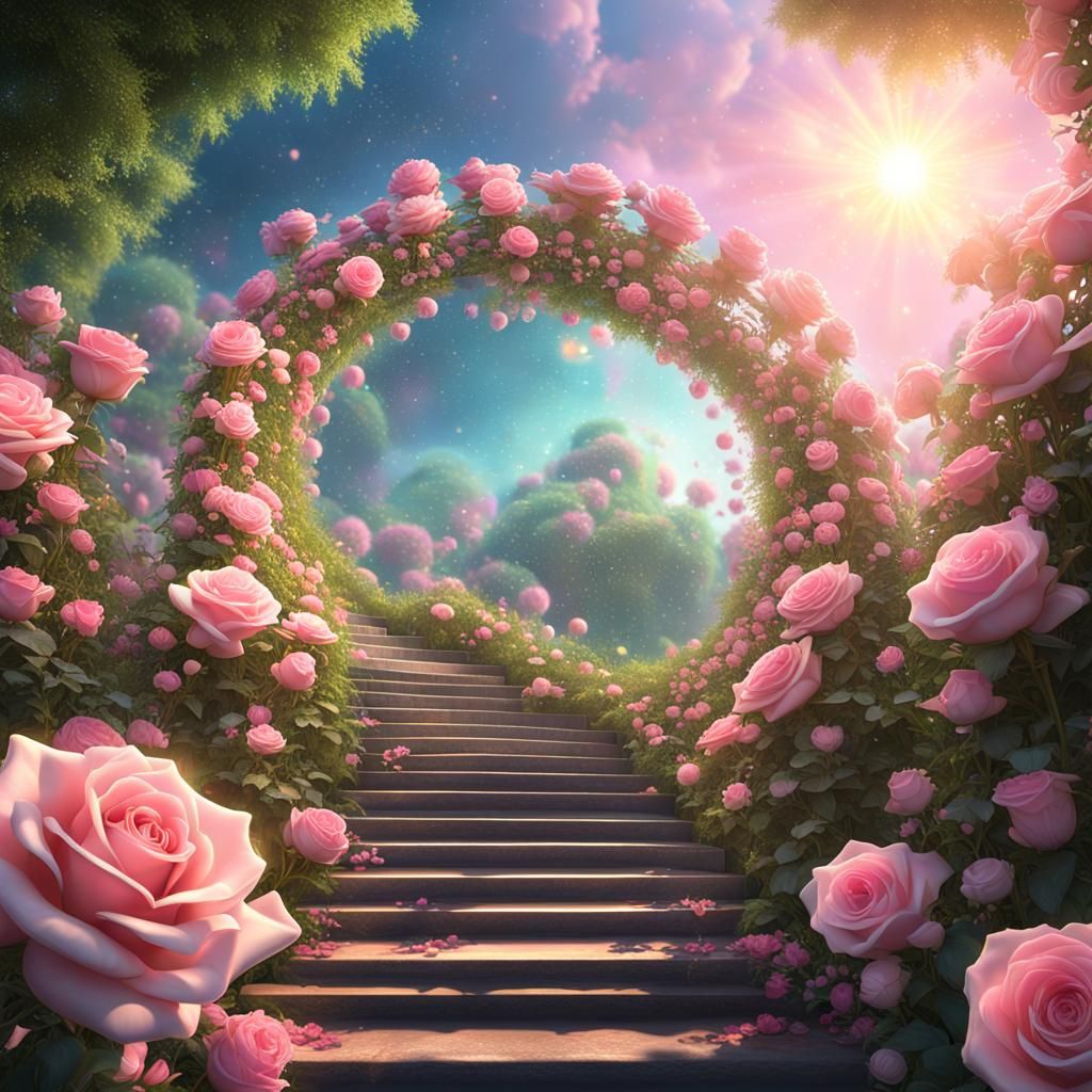 Spiral Stairway to Glowing Flowers: Fantasy Concept Art