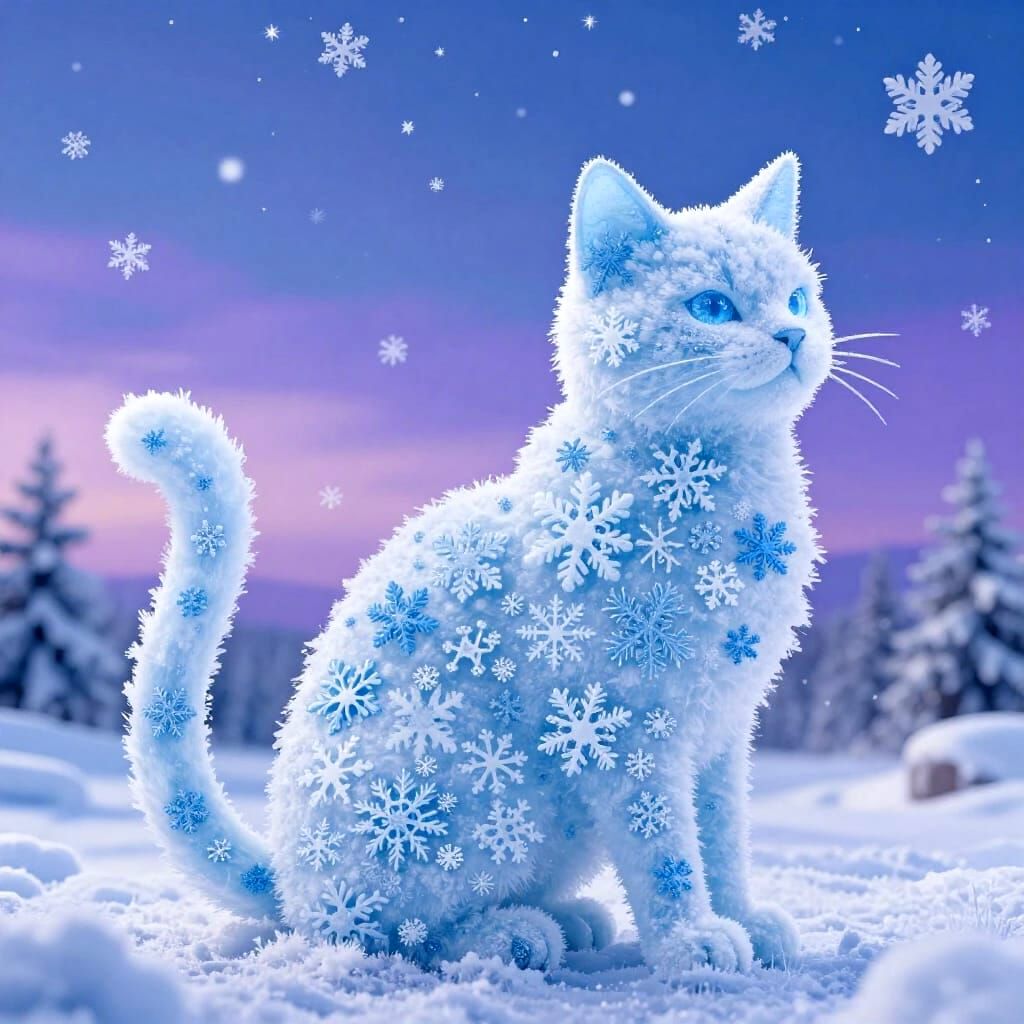 Elegant Cat Sculpture Made of Intricate Snowflakes