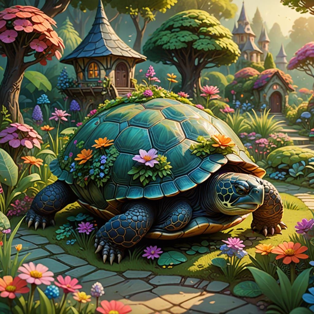 Turtle Garden: A Vibrant Digital Painting in 4K