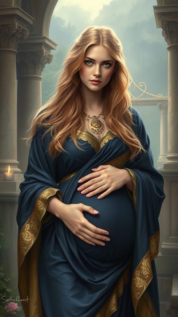 Ancient Roman Goddess with Golden Hair and Mint Green Eyes