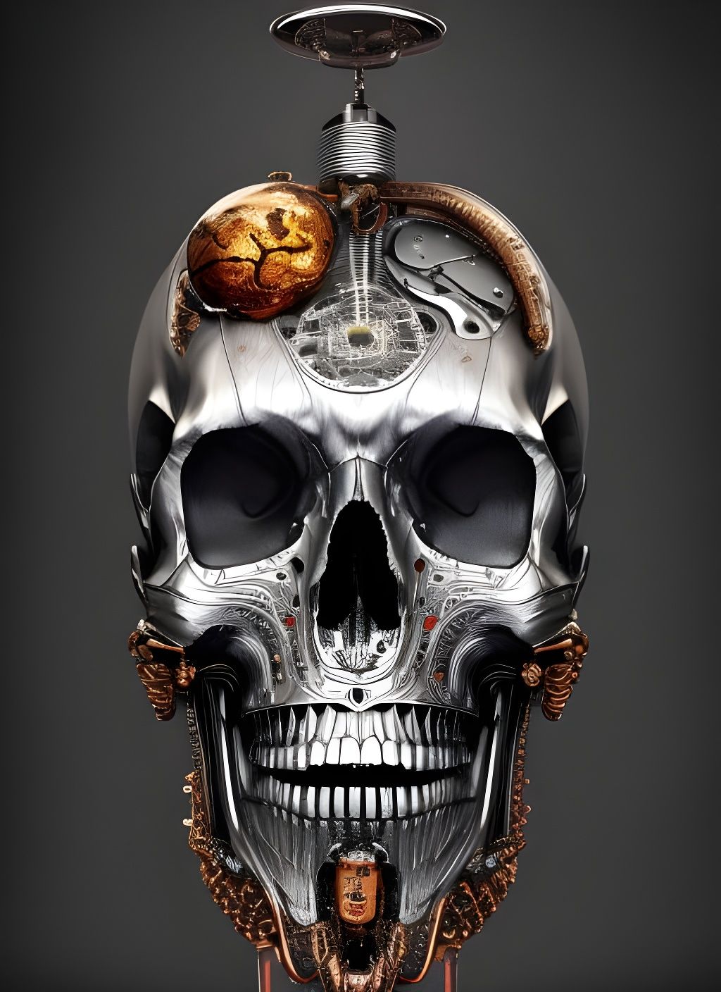 Mechanical Skull Portrait in Metallic Style