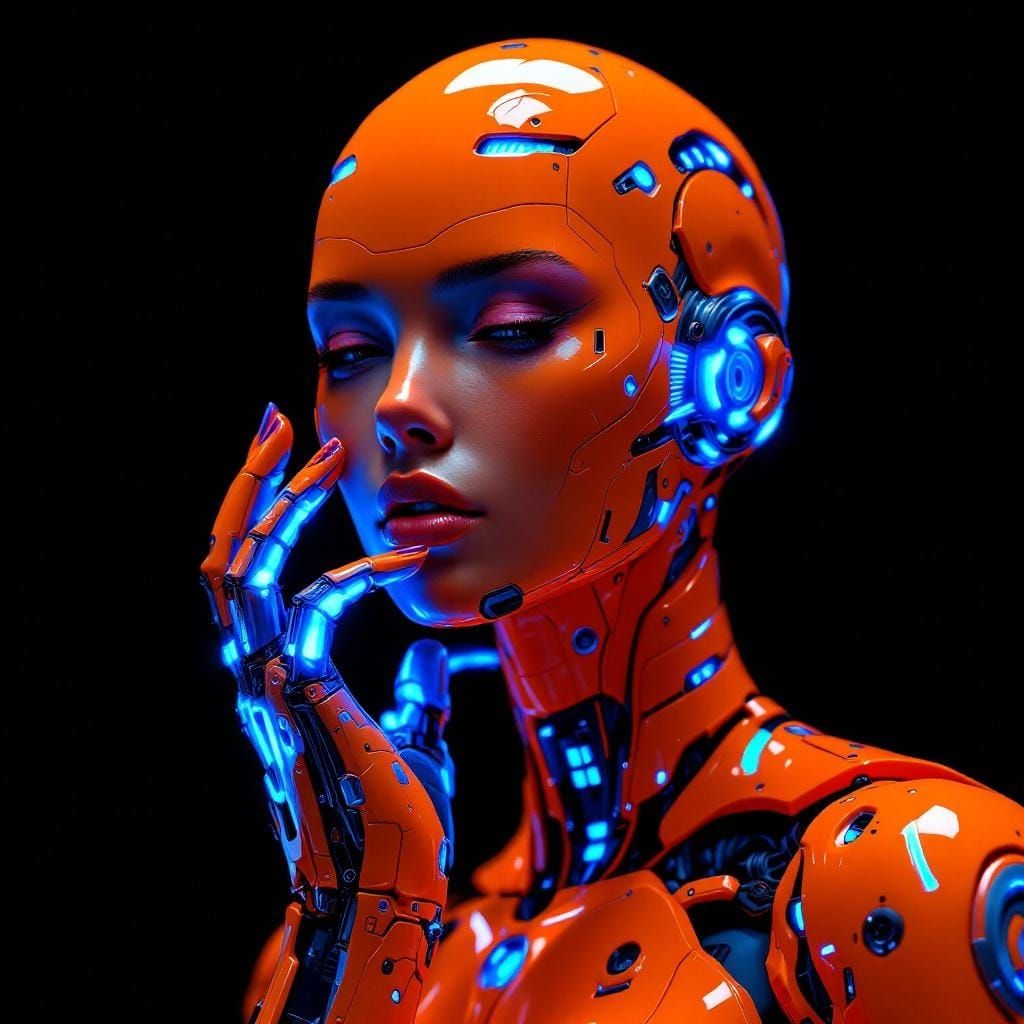 Cyborg Portrait in Cyberpunk Style with Neon Accents