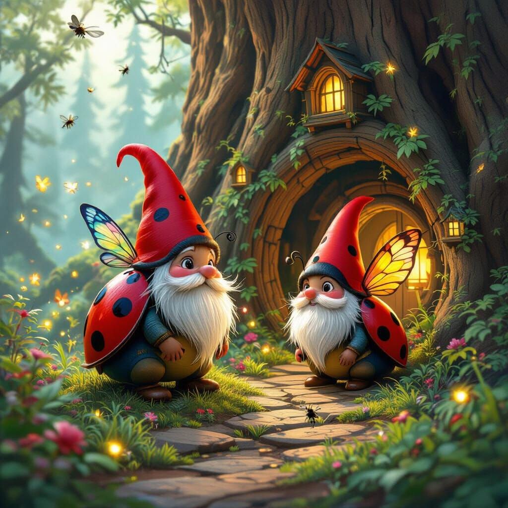 Gnome-Ladybug Village in Redwood Roots: Matte Painting