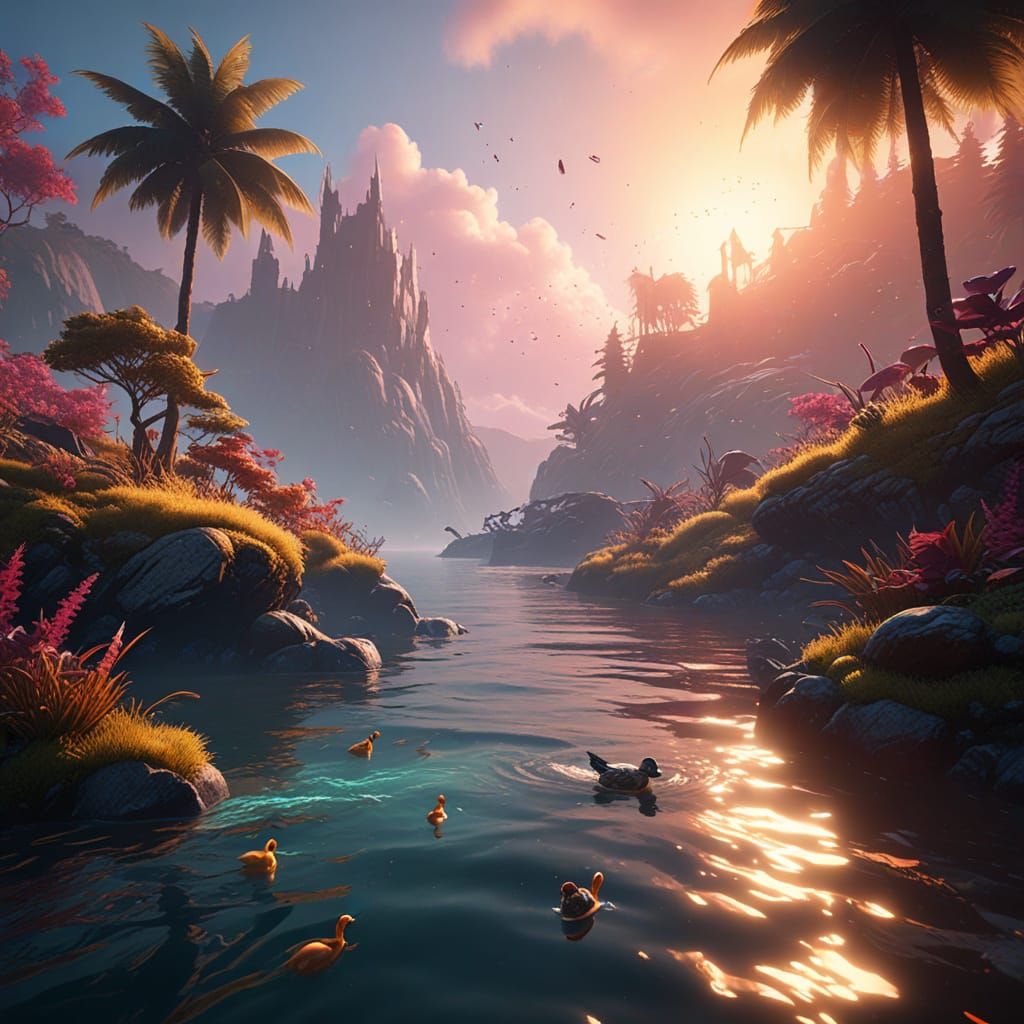 Pixar-Inspired Sea Monster Battle in Vibrant Forest