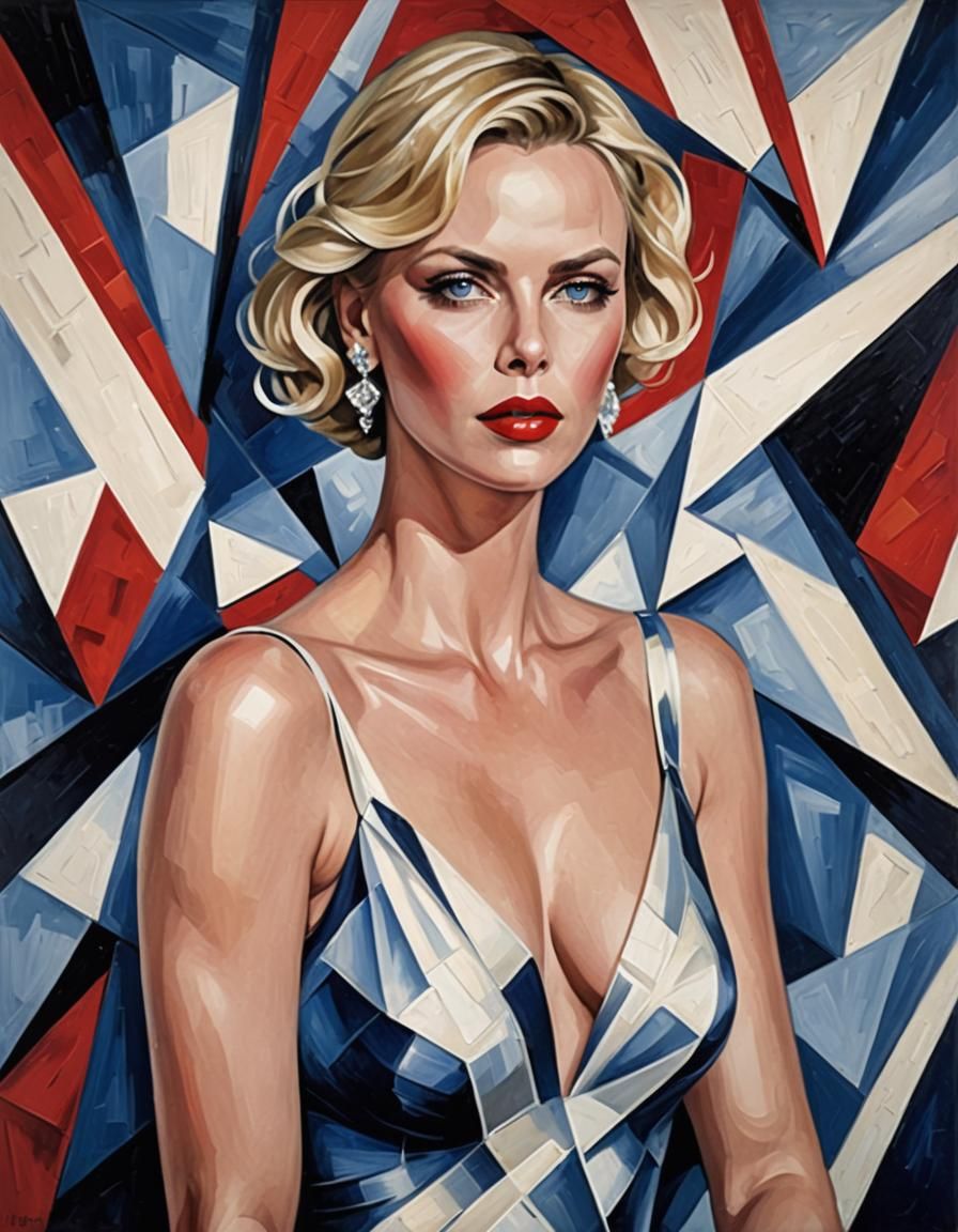 Charlize Theron Portrait in Abstract Cubism Style