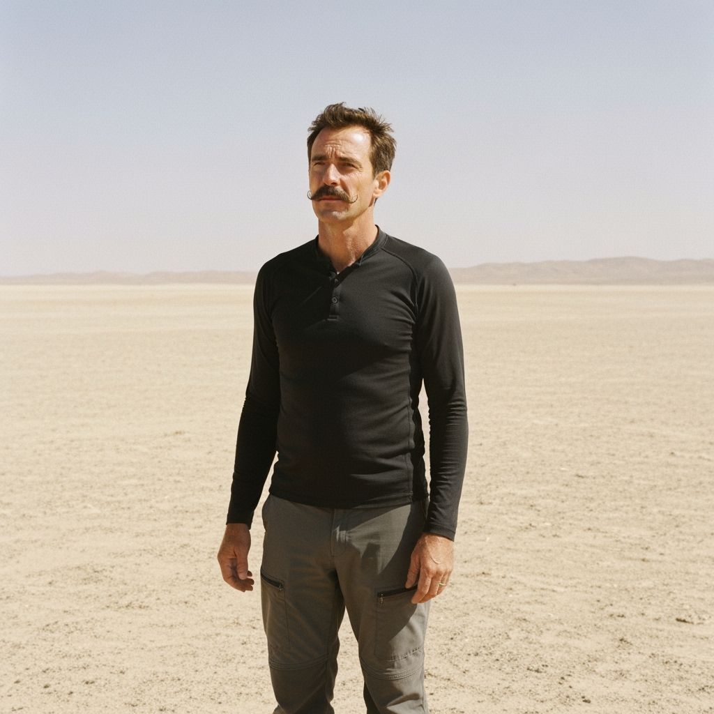 Solitary Man Contemplates Desert Vastness