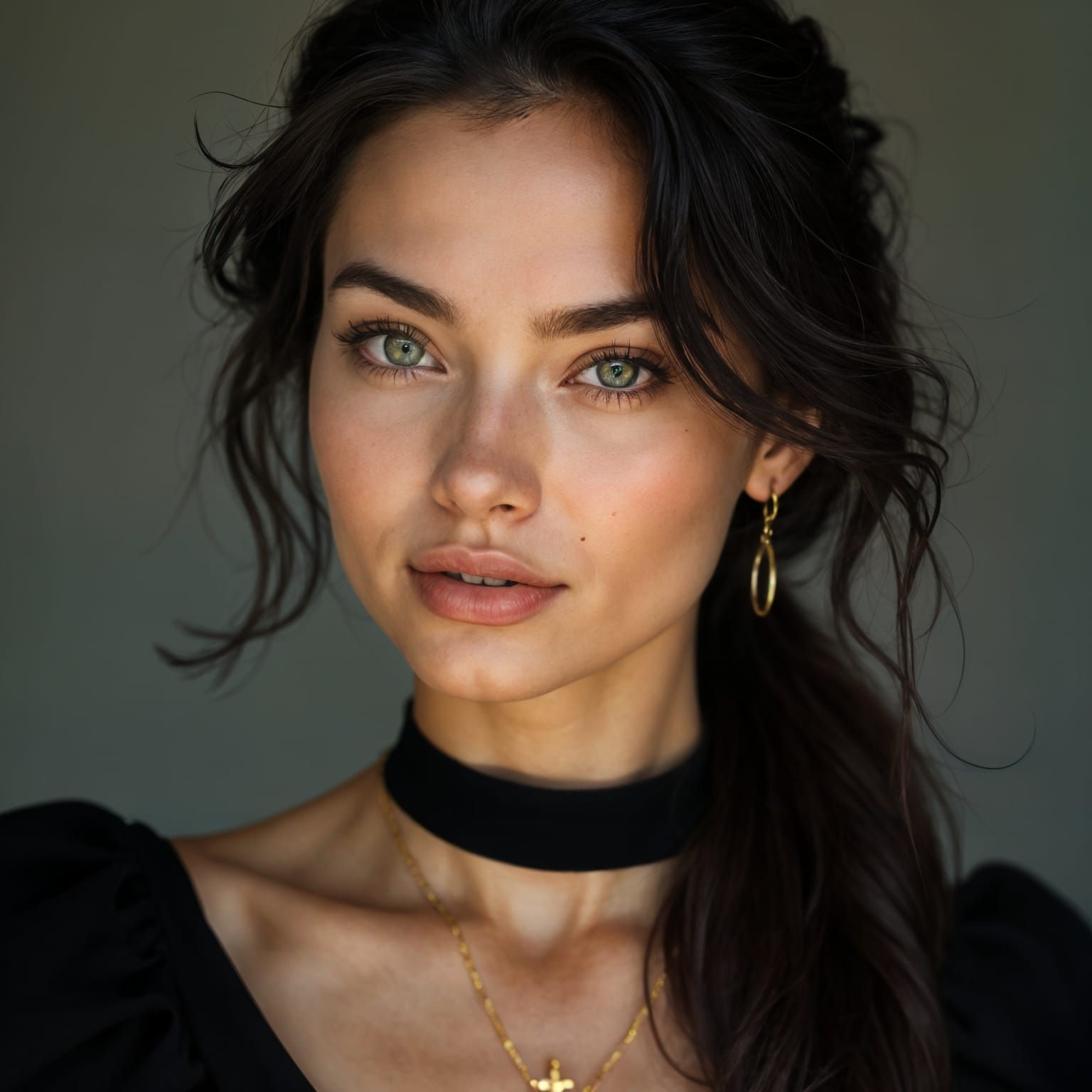 Elegant Dark Haired Woman in Water Spray Style