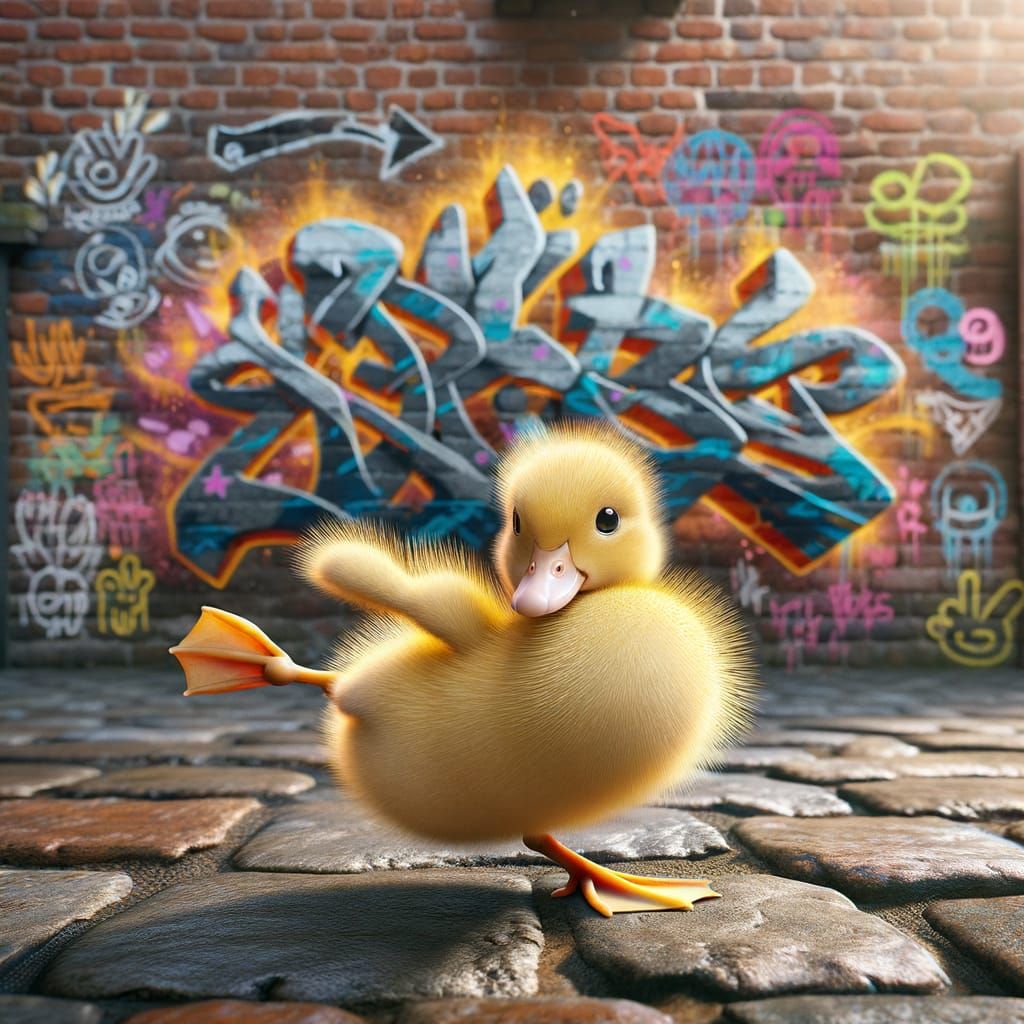 Duckling Breakdancing in Urban Graffiti Scene