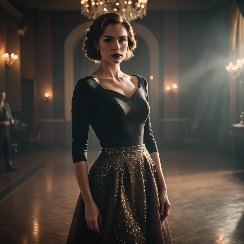 Film Noir Woman in Grand Ballroom